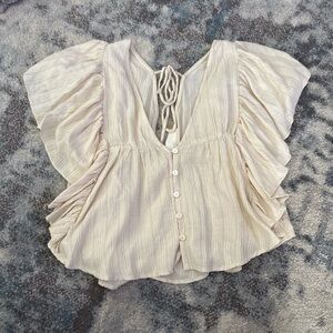 American Threads Cream Ruffled Blouse